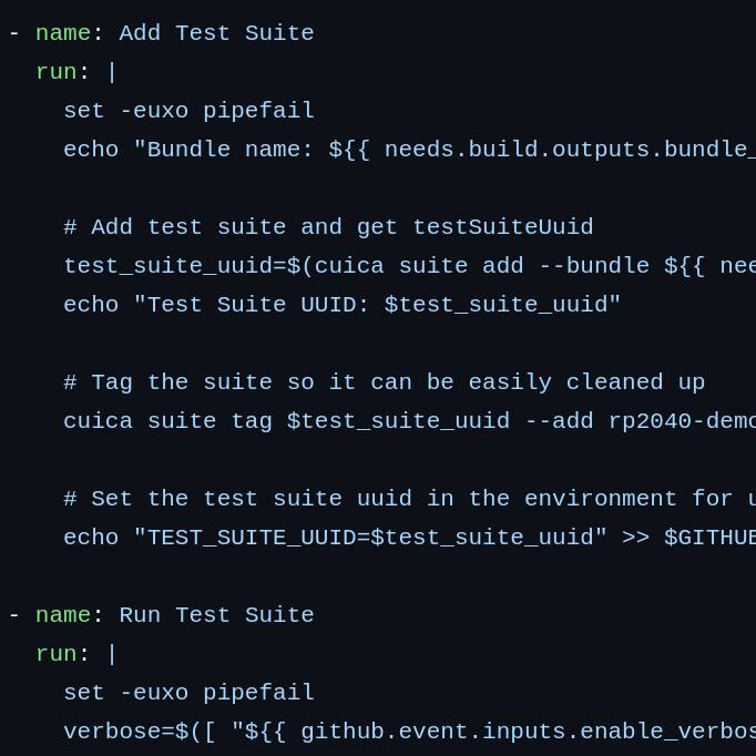 A screenshot of Github Actions code